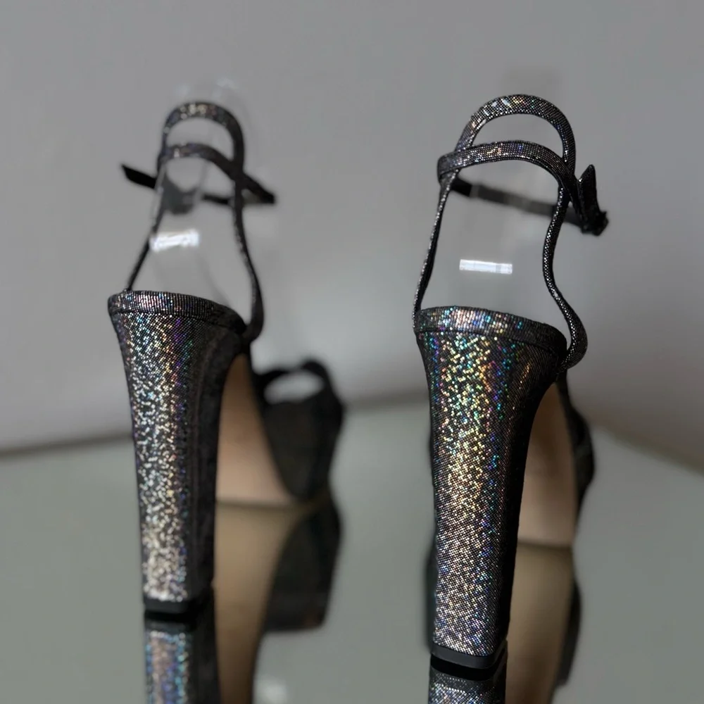 New JIMMY CHOO Sacaria Glitter Platform Sandal $925 40